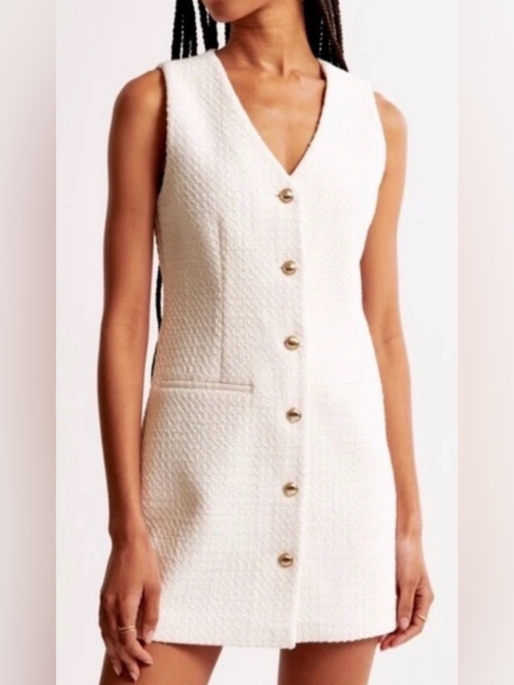 Abercrombie & Fitch White Tweed Button-Front Mini Dress